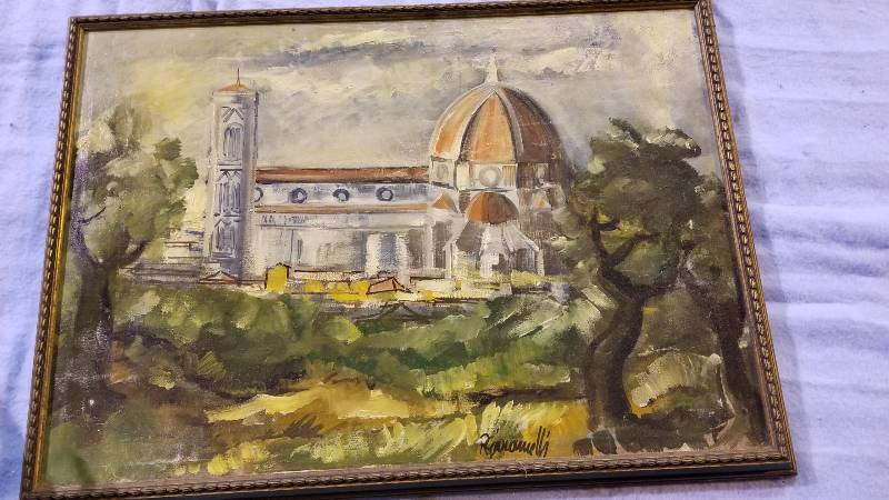 lot 3951 image: Castle Fiorentino in Firenze Italy Painting  by Rino Giacomelli 21 x 29