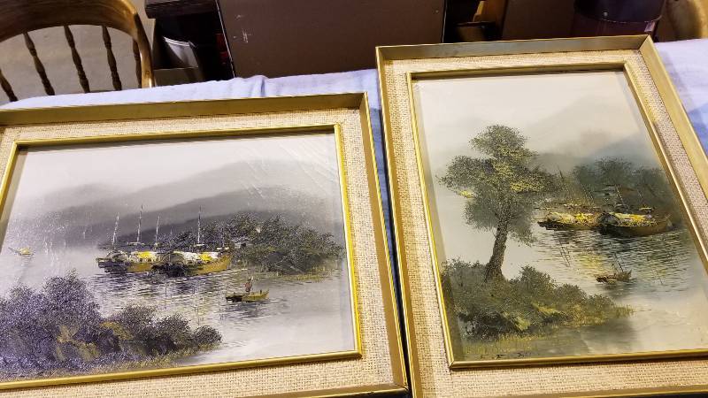 lot 3954 image: Pair of Oriental Oil  Paintings  Artist KF Chow 23 x 29