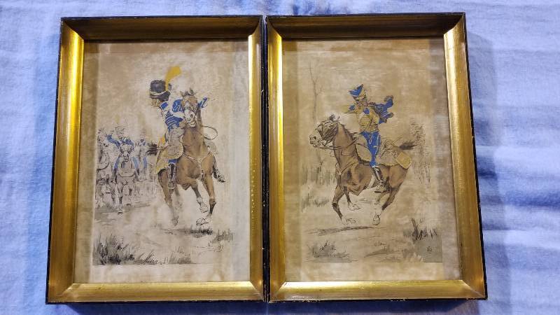 lot 3937 image: Pair of French Cavalry Pictures Artist Unknown 13 12 x 10