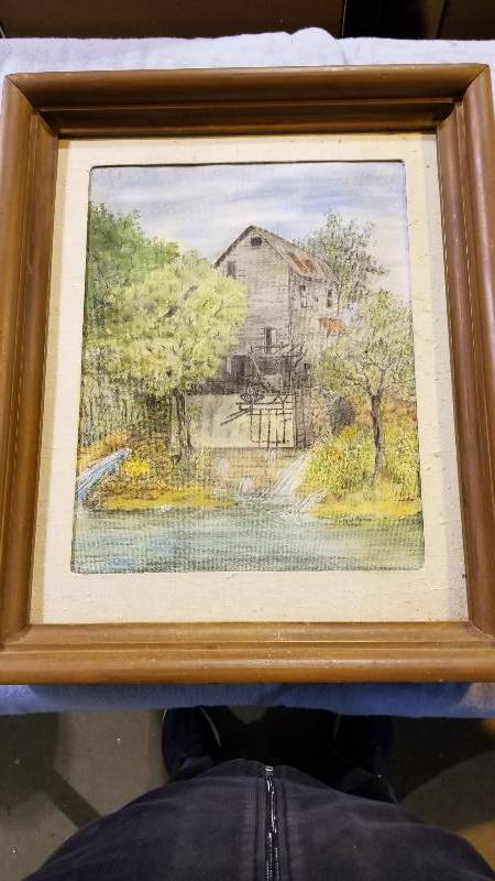 lot 3953 image: Colored Pencil Drawing of Watermill 1960 By Paris 22 x 26