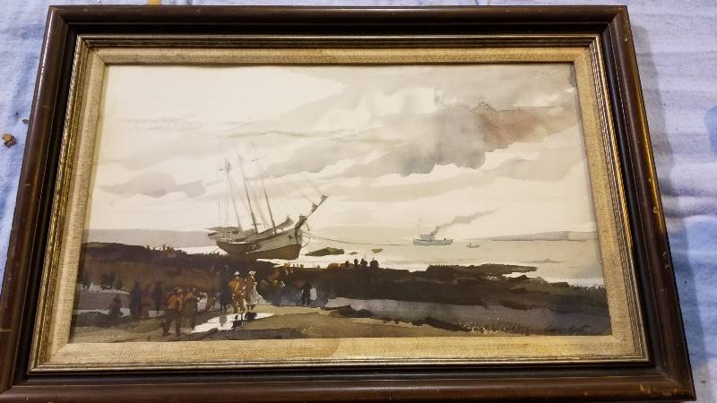 lot 3970 image: Schooner Aground by Andrew Wyeth 23 x 35