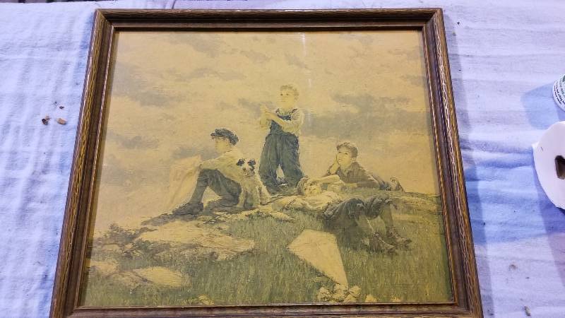 lot 3971 image: Kite Flying Boys & Their Dog Print on BackSays Rockhill Nelson # 26 28 x 32