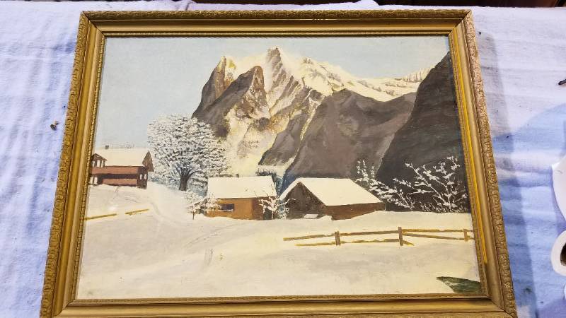 lot 3972 image: Painting on Canvas Artist Unknown Wood Frame 25 x 34