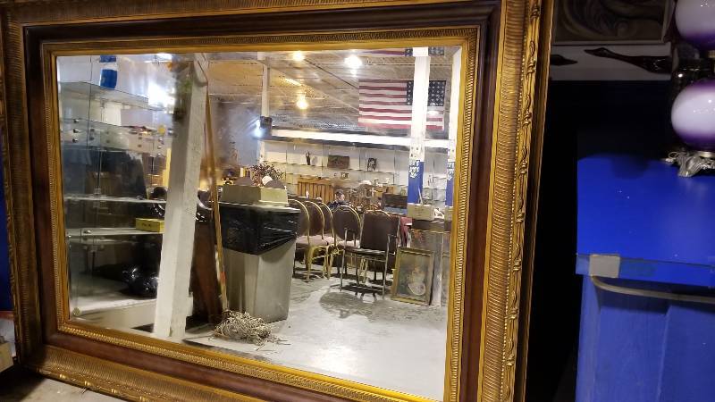 lot 3988 image: Mirror With Solid Wood  Frame 69 x 82
