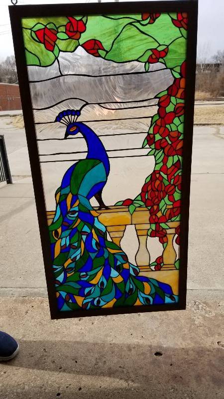 lot 3994 image: Stained Glass Peacock 20 x 40