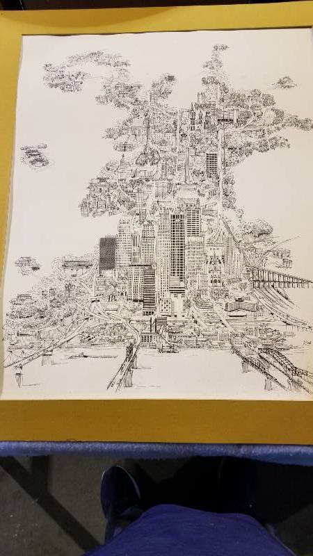 lot 3998 image: Old Kansas City Drawing Reprint Artist Unknown 26 x 31
