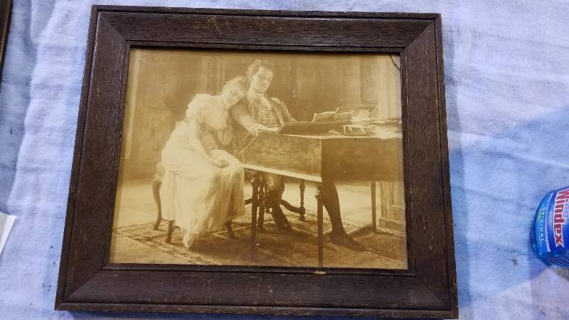 lot 4001 image: Old Original Photograph of Man & Woman at Piano 17 x 22