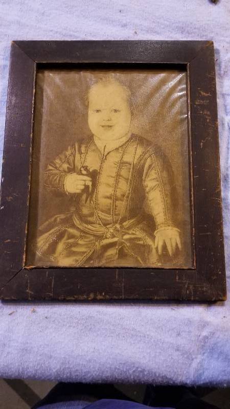 lot 4004 image: Black & White Photo of Boy & Bird 14 X 17