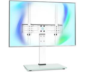 lot 21740 image: FITUEYES Universal TV Stand Table Top TV Stand for 27-55 inch LCD LED TVS Height Adjustable TV Base with Tempered Glass Base Wire Management VESA 400x400mm Holds 88 Pounds, White