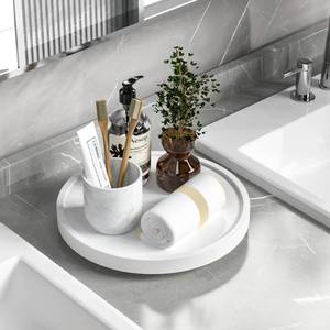 lot 21745 image: Turntable Vanity Tray 10 Inch for Perfume Candle, Bamboo Kitchen Sink Countertop Organizer for Keep Glass, Sponge and Soap Bathroom Countertop Organizer White