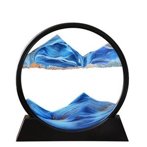 lot 21769 image: Arthink Moving Sand Art Picture in Motion Round Glass 3D Deep Sea Landscape, Calming Fidget Dynamic Sand Art Sandscapes, Sensory Relaxing Desktop Decor Art(7 inch, Blue)
