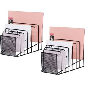 lot 21771 image: GoldOrcle 2 Pack Multi Step File Organizer Incline Desktop File Sorter Metal Wire Mesh Step File Letter Sorter, 7 Sections, Black
