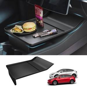 lot 21782 image: Center Console Tray compatible with Tesla Model Y and Model 3, Food Tray Table for Eating with Passenger, Anti-Slide Car Tray Organizer Placing Essentials for Model Y3 Accessories