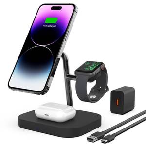 lot 21789 image: Wireless Charger, Boaraino Magnetic 3 in 1 Wireless Charging Station Compatible with iPhone1615141312 Serie, Apple Watch10 9876SE543, AirPods 234Pro