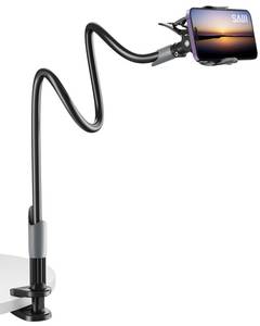 lot 21799 image: SAIJI Gooseneck Bed Phone Holder, Flexible Long Arm Phone Mount for Desk, Clip Bracket Clamp Stand, iPhone Stand, Mobile Cell Phone Stand Document Camera Nintendo Switch (Black)