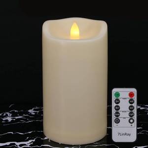 lot 21810 image: 7LinRay 8 x 4 Outdoor Waterproof Flameless Candles with Remote and Timers, Large Pillar Battery Operated Flickering LED Candles for Lanterns, 1000 Hours, Ivory Plastic, Single