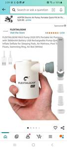lot 21811 image: FLEXTAILGEAR MAX Pump 2020 EPS Portable Air Pump with 3600mAH Battery USB Rechargeable Pump-Quick Inflate Deflate for Sleeping Pads, Air Mattress, Pool Toys, Floats, Swimming Ring, Air Bed (White)