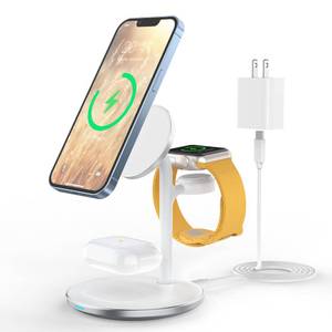lot 21814 image: 3 in 1 Wireless Charging Station for Apple Devices, Standard 15W Fast Wireless Mag-Safe Charger Stand with 20W dapter for iPhone 16 15 14 13 12 Pro MaxPlusProMini,iWatch Ultra 1,2 S98.., AirPods