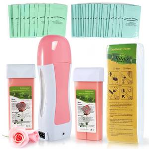 lot 21818 image: Roll on Wax Kit for Hair Removal Honey Roller Waxing Kit Include 2 Honey Soft Wax Cartridge & 100 Non-Woven Wax Strips Portable Pink Wax Heater Machine for Women & Men