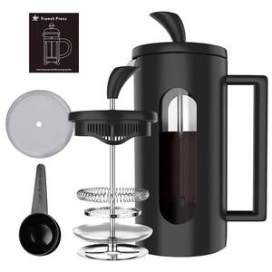 lot 21820 image: BOMPCAFE 1-2 Cups French Press Coffee Maker Cafetiere - 350ML - 4 Level Filtration System, Heat Resistant Borosilicate Glass with Stainless Steel Filter, 12 oz350 ML
