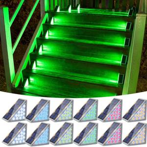 lot 21824 image: VOLISUN Solar Stair Lights 12 Pack, 7 Fixed Colors, Solar Step Lights Outdoor Waterproof IP67, LED Outdoor Step Lights, Solar Deck Lights Outdoor Decor for Garden Stair, Front Step, Porch and Patio - Retail $76.52