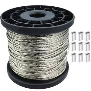 lot 21830 image: Wire Cable 116 Wire Rope 304 Stainless Steel Wire Cable, 250ft Aircraft Cable with 120Pcs Sleeves, 7x7 Strand Core 368lbs Strong Load-Bearing Steel Cable, Perfect for Outdoor Clotheslines or Crafts