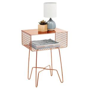lot 21831 image: mDesign Steel Side Table Nightstand with Storage Shelf Basket for Bedroom, Living Room, Home Office Rustic Bedside End Table, Industrial Modern Accent Furniture - Concerto Collection - Rose Gold