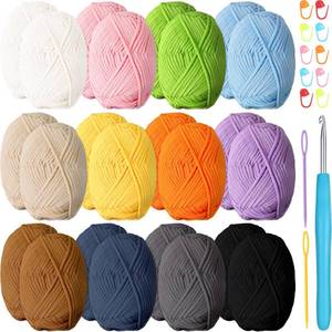 lot 21843 image: Timgle 24 Pcs Beginners Crochet Yarn Thick Cotton Crochet Yarn for Crocheting Knitting Beginners with Easy to See Stitches Multiclor Crochet Yarn Kit for Beginners