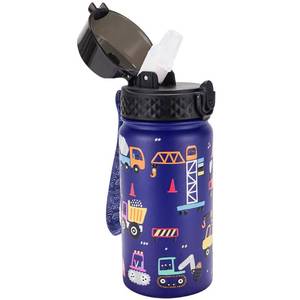 lot 21845 image: Fanhaw 14 Oz Kids Insulated Stainless Steel Water Bottle with Straw Lid - Leak & Sweat Proof with Anti-Dust Lid (Blue - Under Construction)