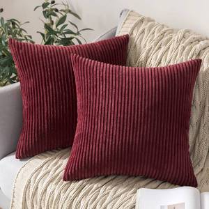 lot 21848 image: MIULEE Pack of 2 Christmas Corduroy Soft Soild Decorative Square Throw Pillow Covers Cushion Cases Pillow Cases for Couch Sofa Bedroom Car 22 x 22 Inch Burgundy