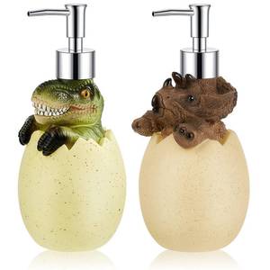 lot 21856 image: Dinosaur Soap Dispenser 2 Pieces Egg Kids Soap Dispenser Cute Dinosaur Bathroom Accessories Animal Shower Lotion Liquid Refillable Shampoo Bottle with Pump for Kitchen Bath Countertop Decor