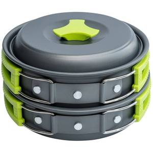lot 21859 image: 1 Liter Camping Cookware Mess Kit Backpacking Gear & Hiking Outdoors Bug Out Bag Cooking Equipment 10 Piece Cookset  Lightweight, Compact, & Durable Pot Pan Bowls - Free Folding Spork, Nylon Bag