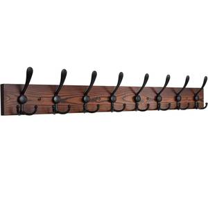 lot 21864 image: IBosins Wall Mounted Coat Rack, 31-25 Long, Entryway Hanging Coat Rack, Metal Wood Coat Rack with 8 Black Rustic Tri-Hooks Rail for Coat, Bag, Towel, Key, Hat, Umbrella