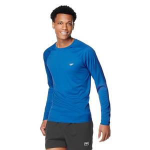 lot 21876 image: Speedo Mens UV Swim Easy Long Sleeve Regular Fit Rash Guard Shirt, Blue Atoll, Large US