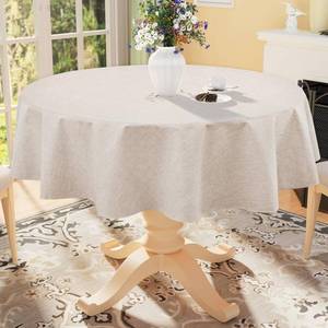 lot 21883 image: Smiry Round Faux Linen Table Cloth, Waterproof Burlap Fabric Tablecloth, Washable Decorative Farmhouse Table Covers for Kitchen, Dining, Parties, 60x60, Beige