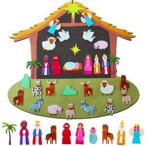 lot 21892 image: Enhon DIY Felt Christmas Tree Set, Felt Nativity Advent for Christmas with 29 Pcs Detachable Ornaments, Felt Christmas Tree, Christmas Door Wall Hanging Decor, Christmas Decor