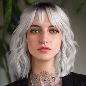 lot 21899 image: BESTUNG Short White Silver Wigs for Women Ombre Grey Wavy Bob Wig with Bangs Medium Length Synthetic Hair Water Wave Dark Roots Wig Gray Colorful Wigs��12 Inches��