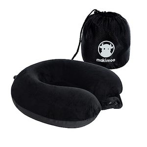 lot 21907 image: Makimoo Travel Neck Pillow, Top Memory Foam Pillow for Head Support, Ideal for Airplanes, Cars, and Home Recliners, Adjustable and Soft (Black)