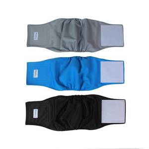 lot 21910 image: Teamoy Reusable Wrap Diapers for Male Dogs, Washable Puppy Belly Band Pack of 3 (S, 10-13 Waist, Black Gray Lake Blue)
