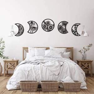 lot 21917 image: 5 Pieces Moon Phase Wall Decor Boho Hanging Moon Phase Nordic Wood Wall Art for Living Room Bedroom Home Wall Decoration Room Apartment Bar Ornament (Black)