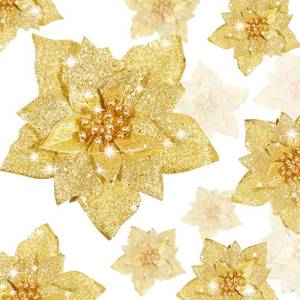 lot 21919 image: WILLBOND 36 Pieces Christmas Glitter Poinsettia Faux Flowers Christmas Flowers Decorations Wedding Xmas Tree New Year Ornaments(Silver)