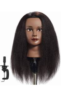 lot 21945 image: Mannequin Head - 100% Real Hair Manikin for Hairdresser Training and Styling Practice - With Clamp Stand