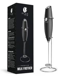 lot 21949 image: Bean Envy Milk Frother Handheld for Coffee - Electric Hand Blender, Mini Drink Mixer Whisk & Coffee Foamer Wand with Stand for Lattes, Cappuccino, Matcha and Hot Chocolate - Kitchen Gifts - Black