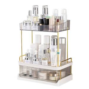 lot 21957 image: Vtopmart 2-Tier Skincare Storage Rack-Transparent, Bathroom Counter Organizer, Large Skin care Organizer with Drawers for Vanity,Makeup Countertop Organizer Perfume Tray for Cosmetics