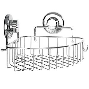 lot 21964 image: HASKO accessories Corner Shower Caddy with Suction Cups and 3M Adhesive Mounting Discs for Porous Surfaces - Stainless Steel Basket for Bathroom Storage (Chrome)