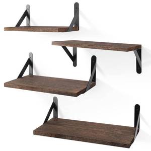 lot 21966 image: YGEOMER Floating Shelves for Wall, Dark Carbonized Brown Wall Shelves Different Sizes, Wall Mounted Wood Shelf for Living Room, Bathroom, Bedroom, Kitchen, Home Decor (Set of 4)