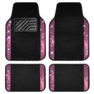 lot 21972 image: CAR PASS Bling Diamond Car Floor Mat Shining Rhinestones Carpet, Sparkly Glitter Crystal Anti-Slip PVC Heel Pad Automotive Universal Fit for SUV Sedan Car Van, 4pcs for Girl Cute Women, Black Pink
