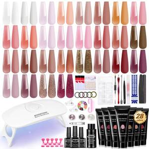 lot 21973 image: JEWHITENY 28 Colors Poly Gel Nail Kit With Nail Lamp Slip Solution Builder Nail Gel Trendy Nail Art Design Nail Extension Gel All In One Nail Kit Easy DIY at Home