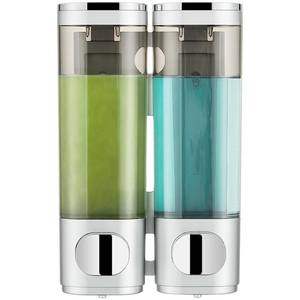 lot 22602 image: Shampoo and Conditioner Dispenser, Pollock Shower Dispenser 2 Chamber No Drill Shampoo Dispenser for Shower Wall Mounted Shampoo Conditioner Body Wash Dispenser for Bathroom,Large Capacity,Silver