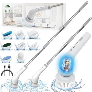 lot 22617 image: Lefree Electric Spin Scrubber, Cordless Cleaning Brush with 8 Replaceable Brush Heads. 2 Speeds Power Scrubber Brush for Bathroom, Tub, Floor, Tile.